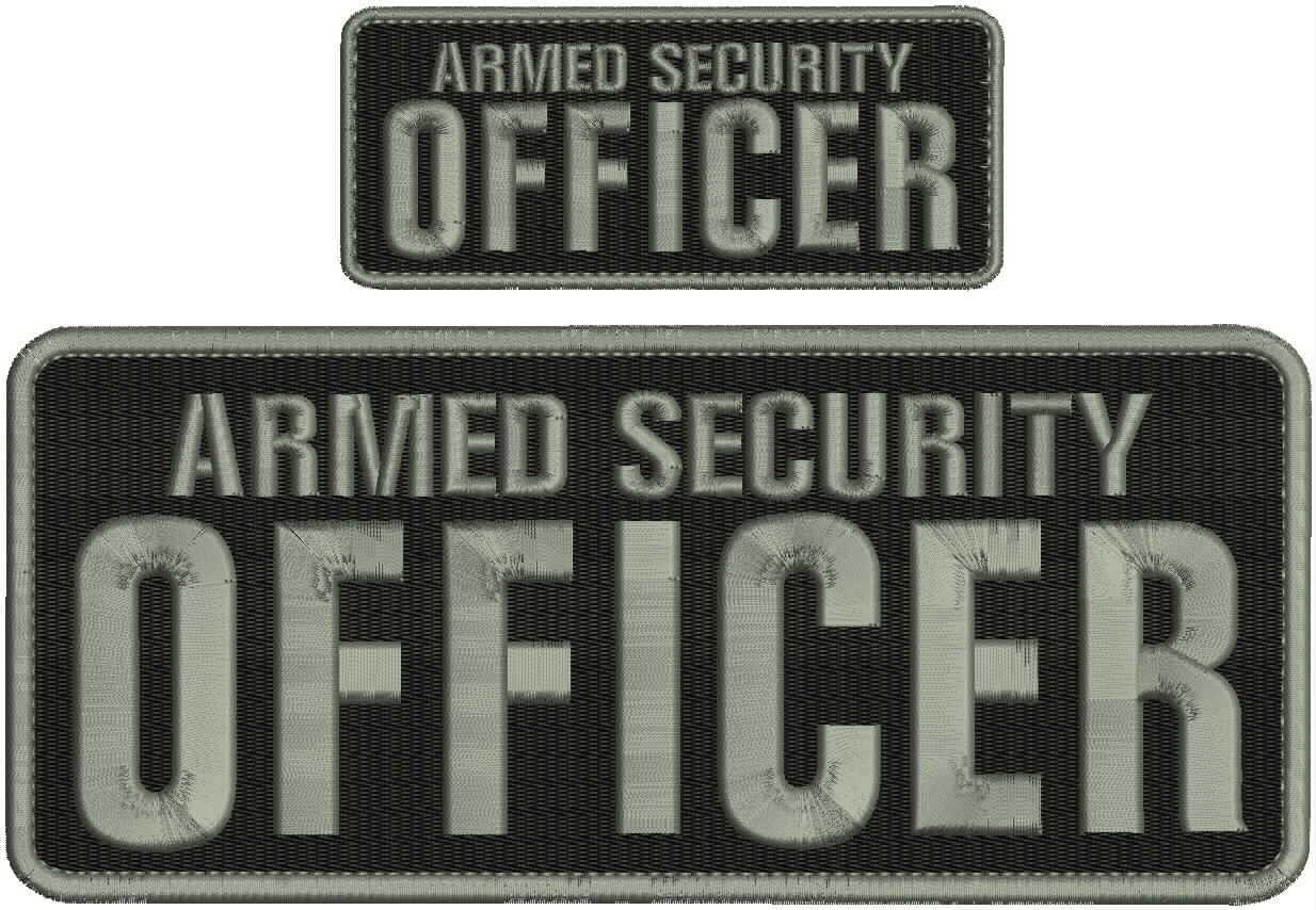 Armed Security Officer Embroidery Patch 4x10 And 2x5 Hook All Silver