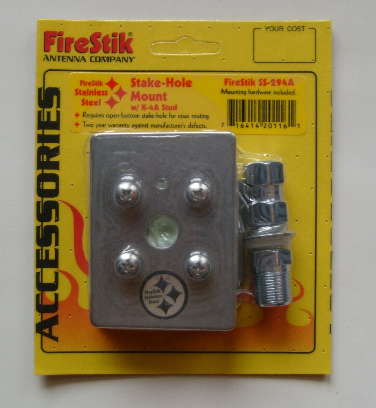 Firestik Ss-294a Stake-hole Stainless Steel  Mount For Cb Antenna Truck Bed