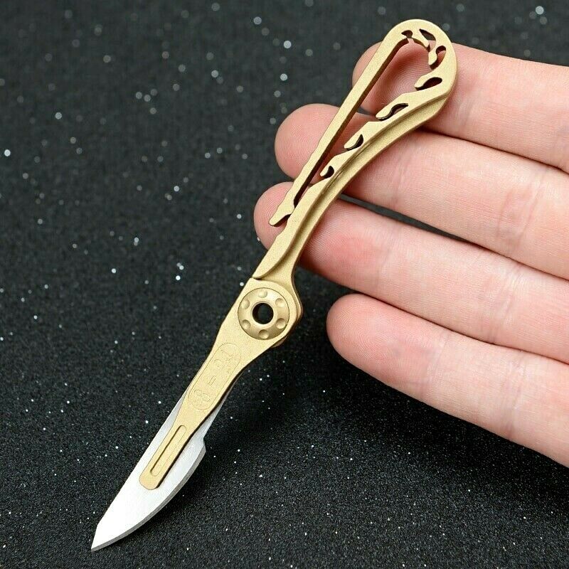 Drop Point Folding Knife Pocket Hunting Survival Tactical Scalpel Brass Handle S