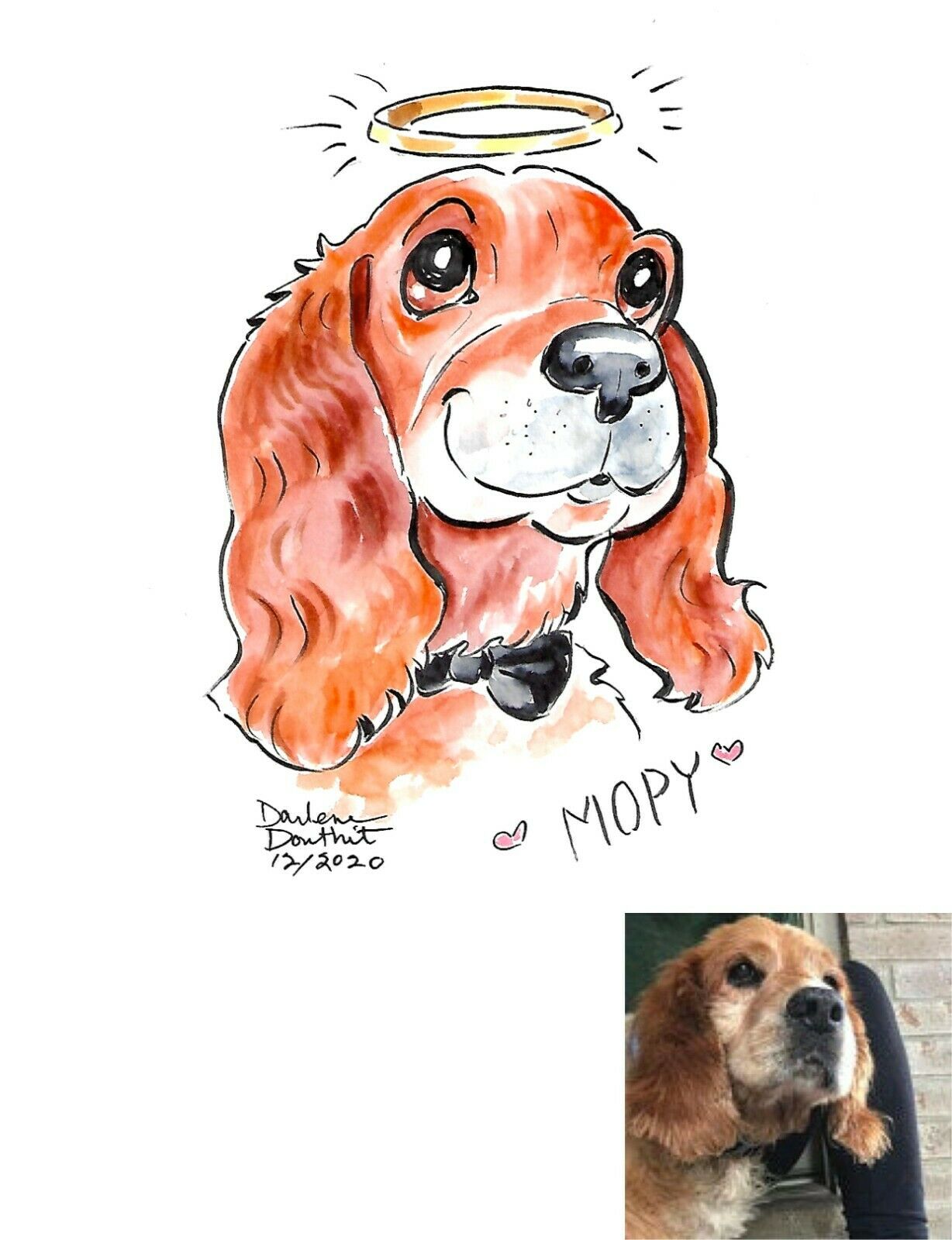 Custom Watercolor 8"x10" Pet Caricature From Your Photo Free Matching Notecards