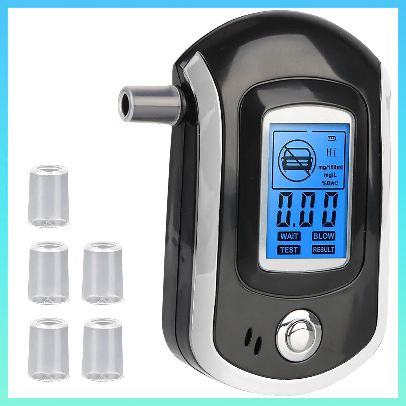 Police Digital Breath Alcohol Analyzer Tester Lcd Breathalyzer Test Detector 1pc