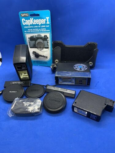 Lot 9 Camera Accessories Konica Lens Caps Vivitar Flash (parts Only) Case