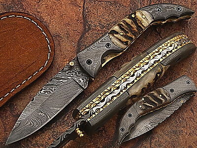 Damascus Blade Beautiful Folding Knife Dp-5073
