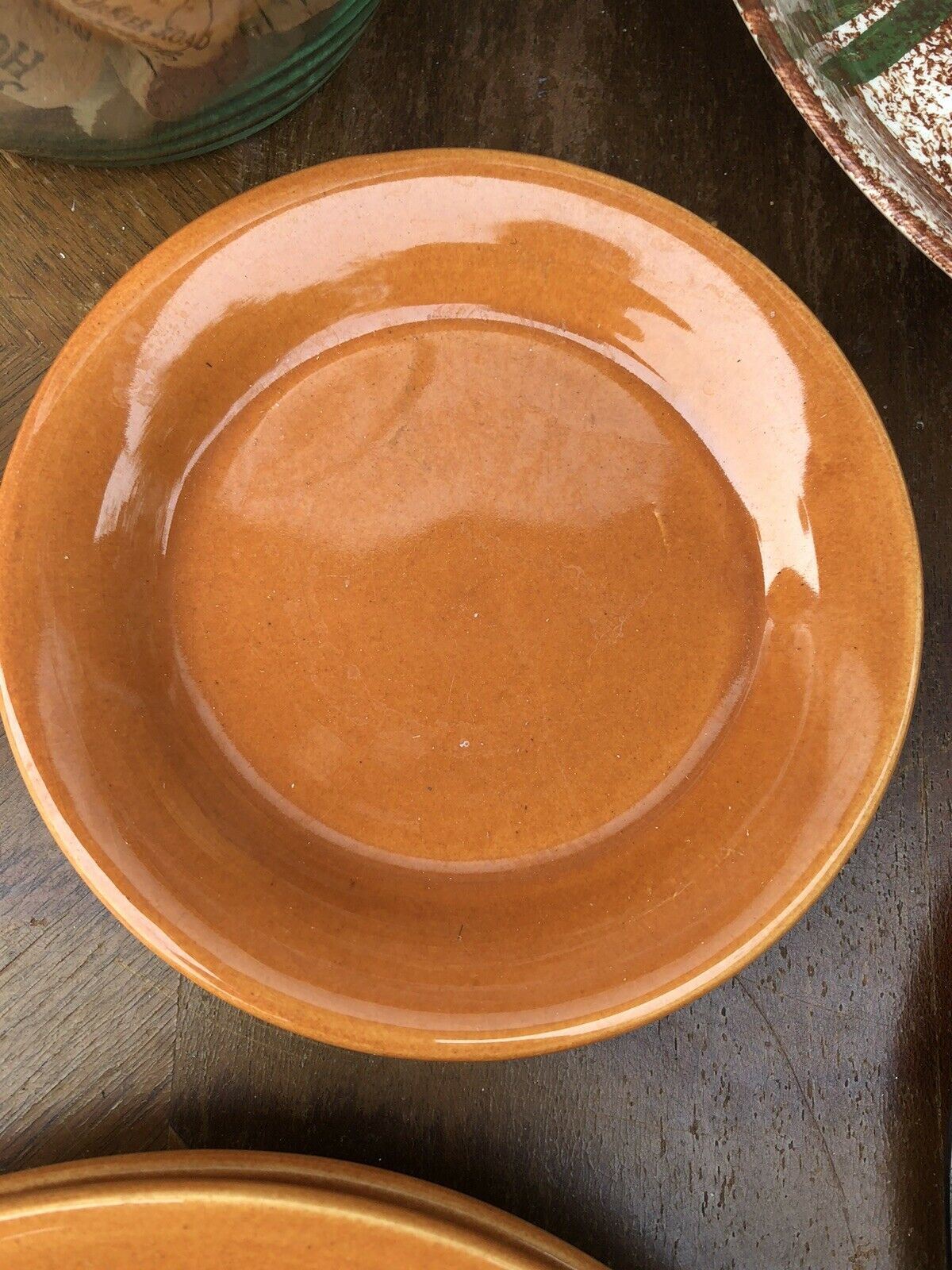 4 Vintage Bauer Pottery (2) Bread (2) Dinner Plates Dish Rust Orange 1930's