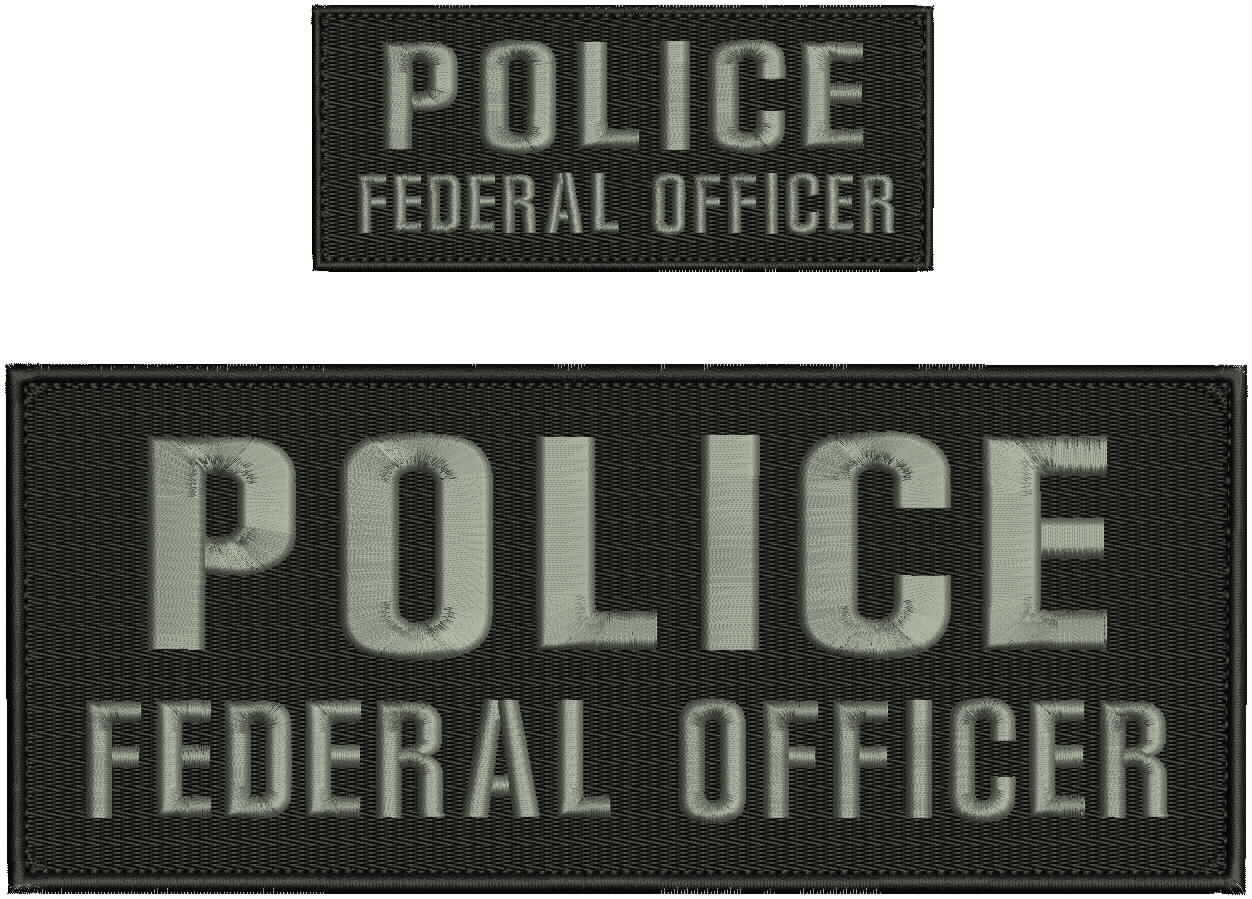 Police Federal Officer Embroidery Patches 4x10 And 2x5 Hook Grey