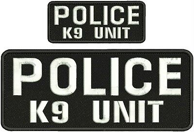 Police K9 Unit Embroidery Patches 4x10 And 2x5 Hook On Back White Letters