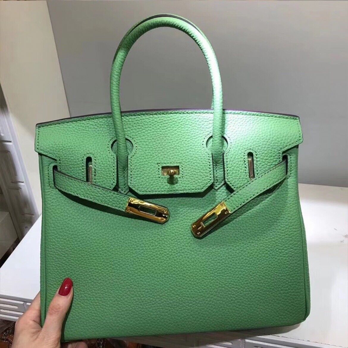 Avocado Green Padlock Crossbody Togo Genuine Leather Shoulder  Bag Handbag
