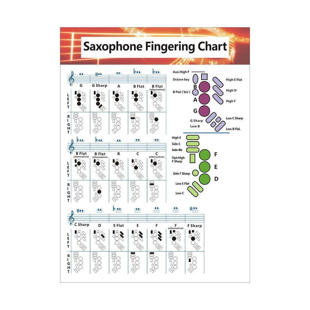 Saxophone Fingering Chart Durable Coated Paper Music Chord For Teachers K1m7