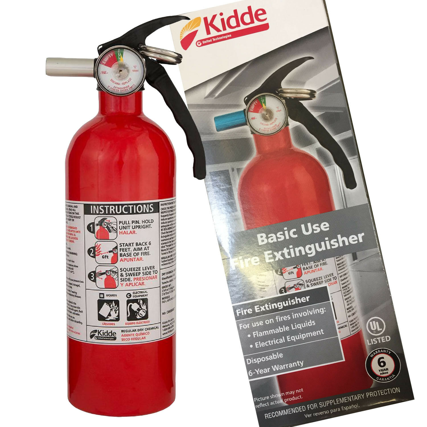 Kidde Dry Chemical Fire Extinguisher Home Car Auto Garage Kitchen Safety 5-b:c