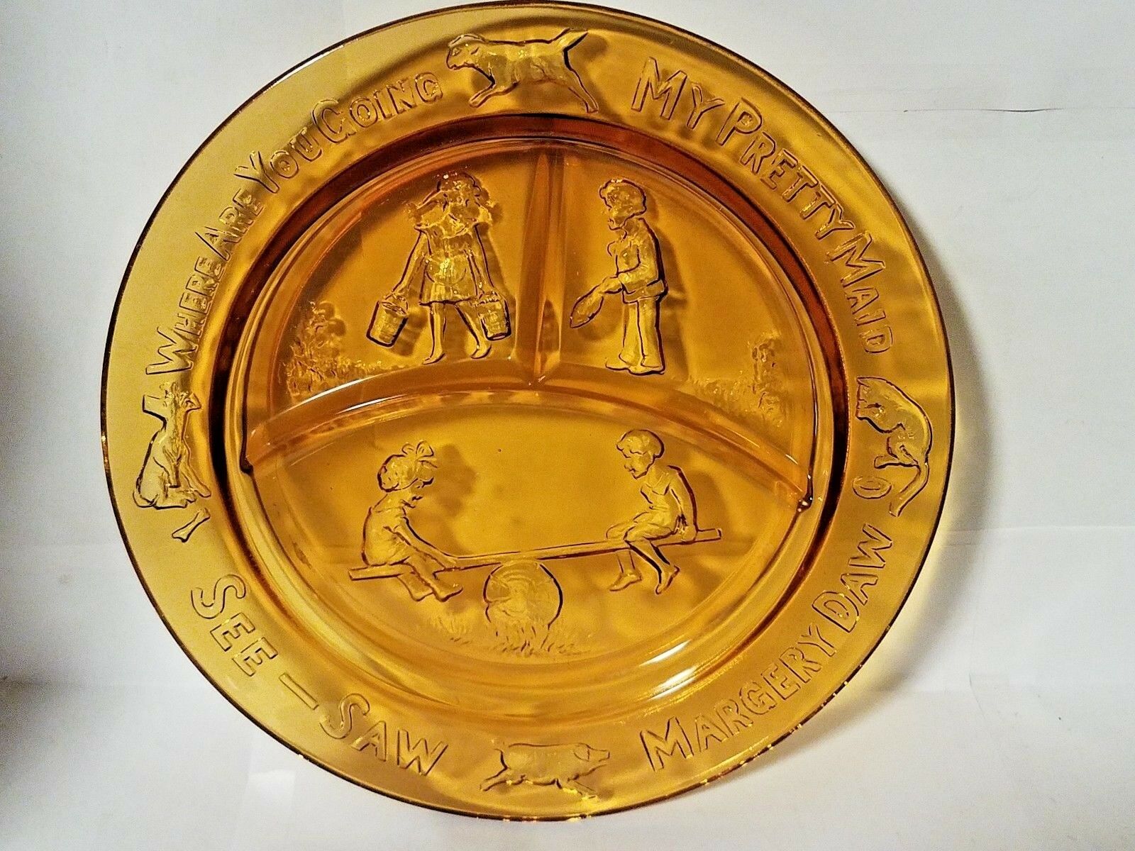 Collectible Child Nursery Amber Divided 8.5" Plate My Pretty Maid See-saw