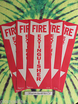 (lot Of 5) Self-adhesive Vinyl "fire Extinguisher Arrow" Sign's...4" X 12" New