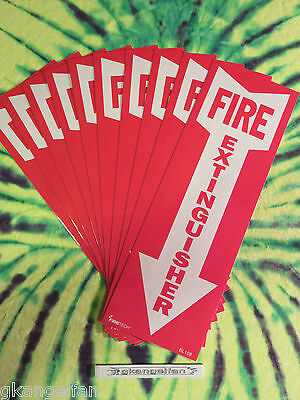 (lot Of 10) Self-adhesive Vinyl "fire Extinguisher Arrow" Sign's...4" X 12" New