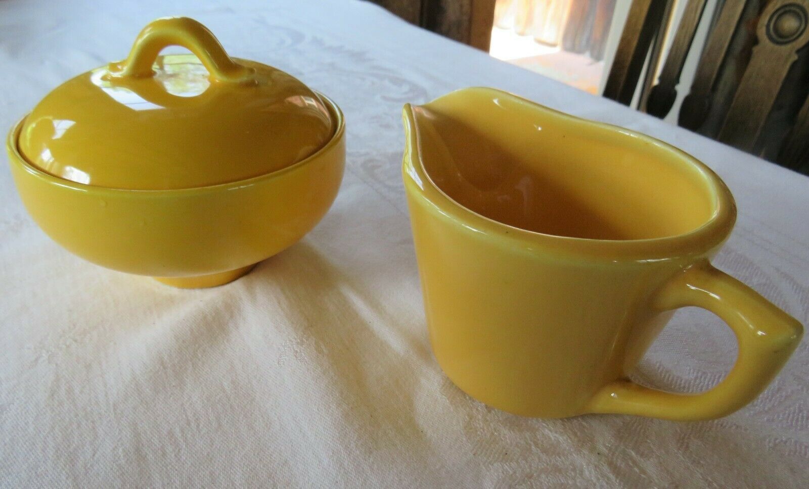 Vintage Bauer Yellow Sugar Bowl & Creamer Set