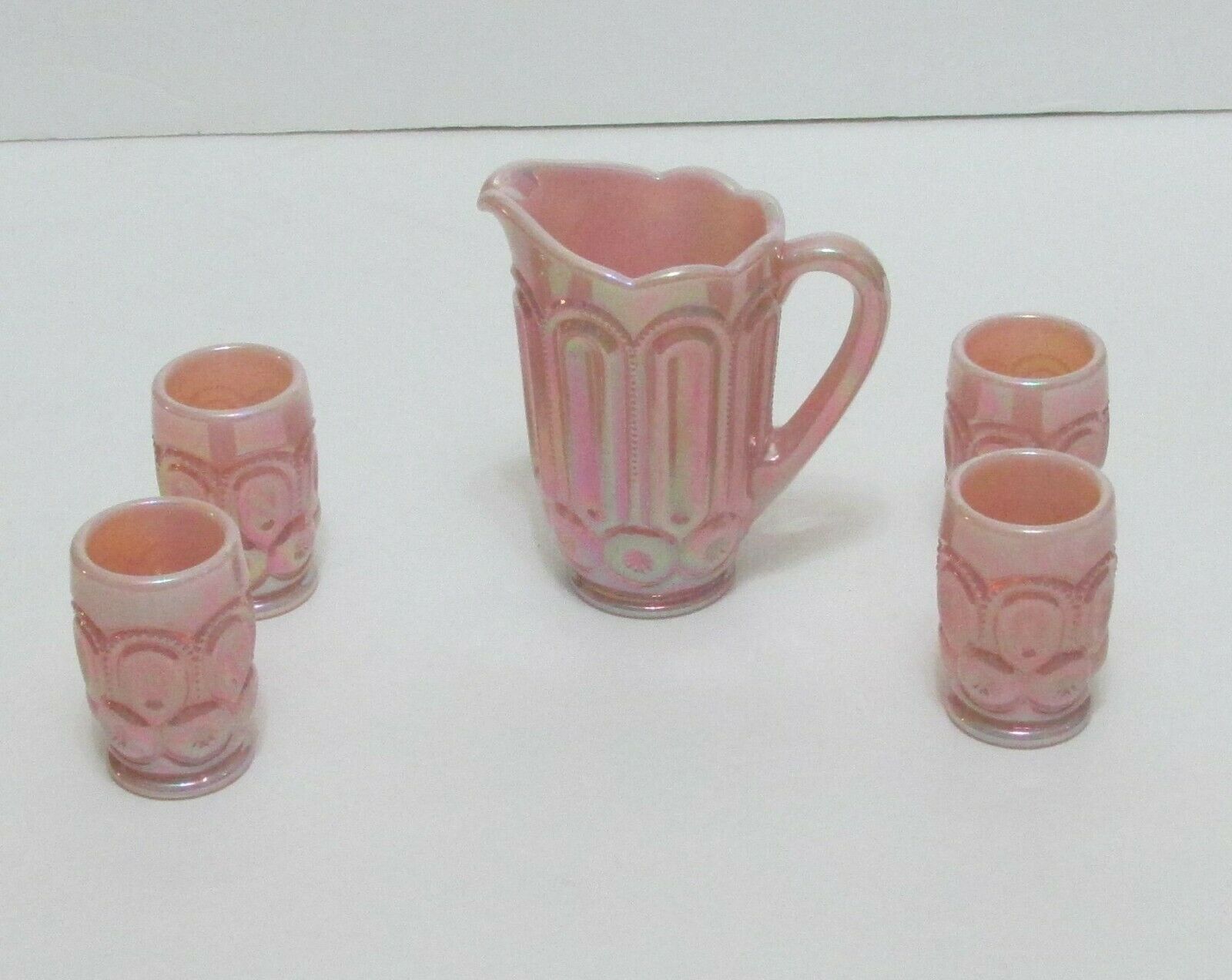 Moon And Star Stars Pink Tuscan Carnival Glass  Mini Water Set Nr