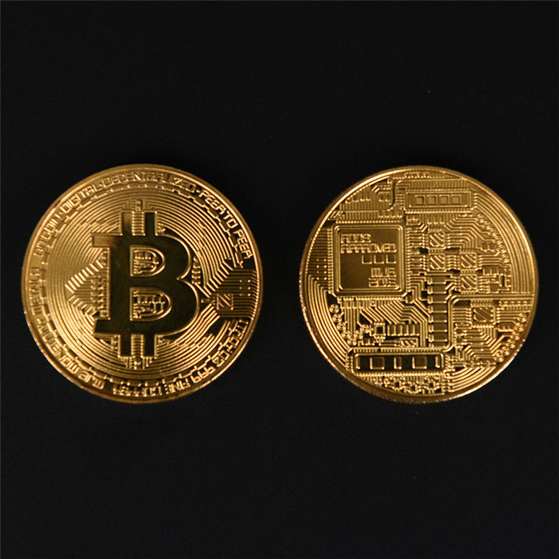 2x Gold Bitcoin Commemorative Round Collectors Coins Bit Coin Gold Plated