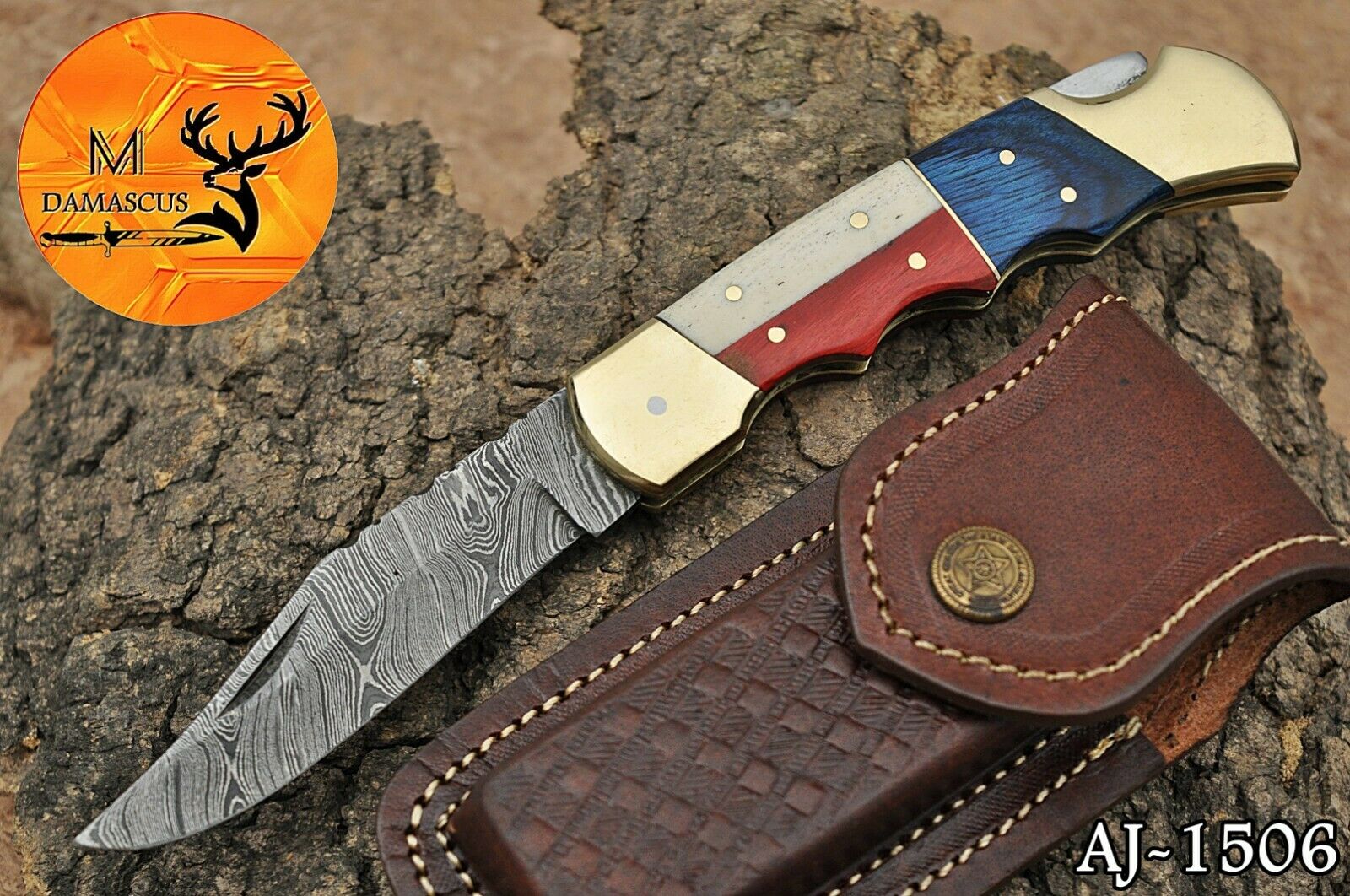5" Hand Forged Damascus Steel Folding Pocket Knife With Wood Handle Aj 1506