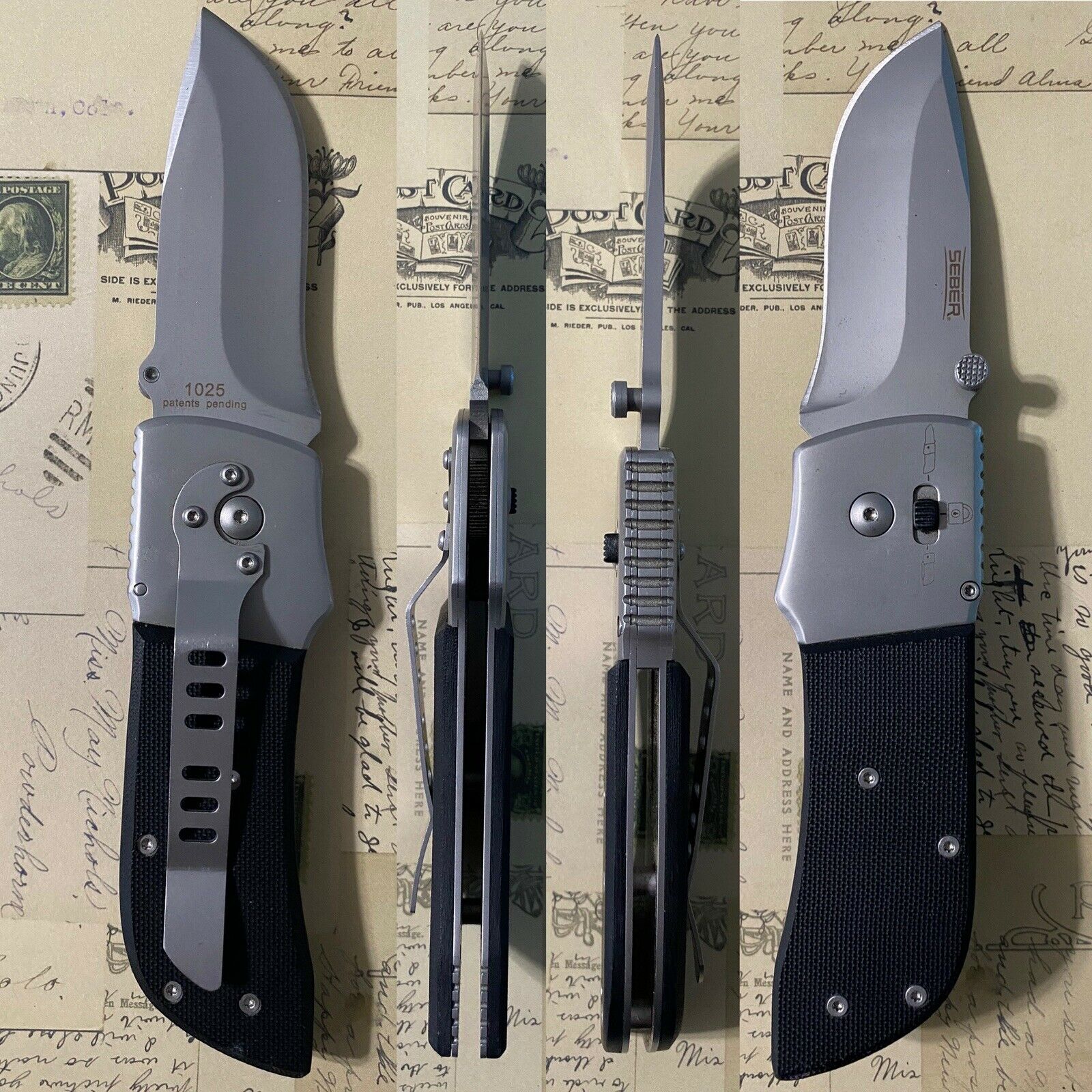 Discontinued Seber 1025 Gear Ratchet Bolster Locking Folding Pocket Knife Rare