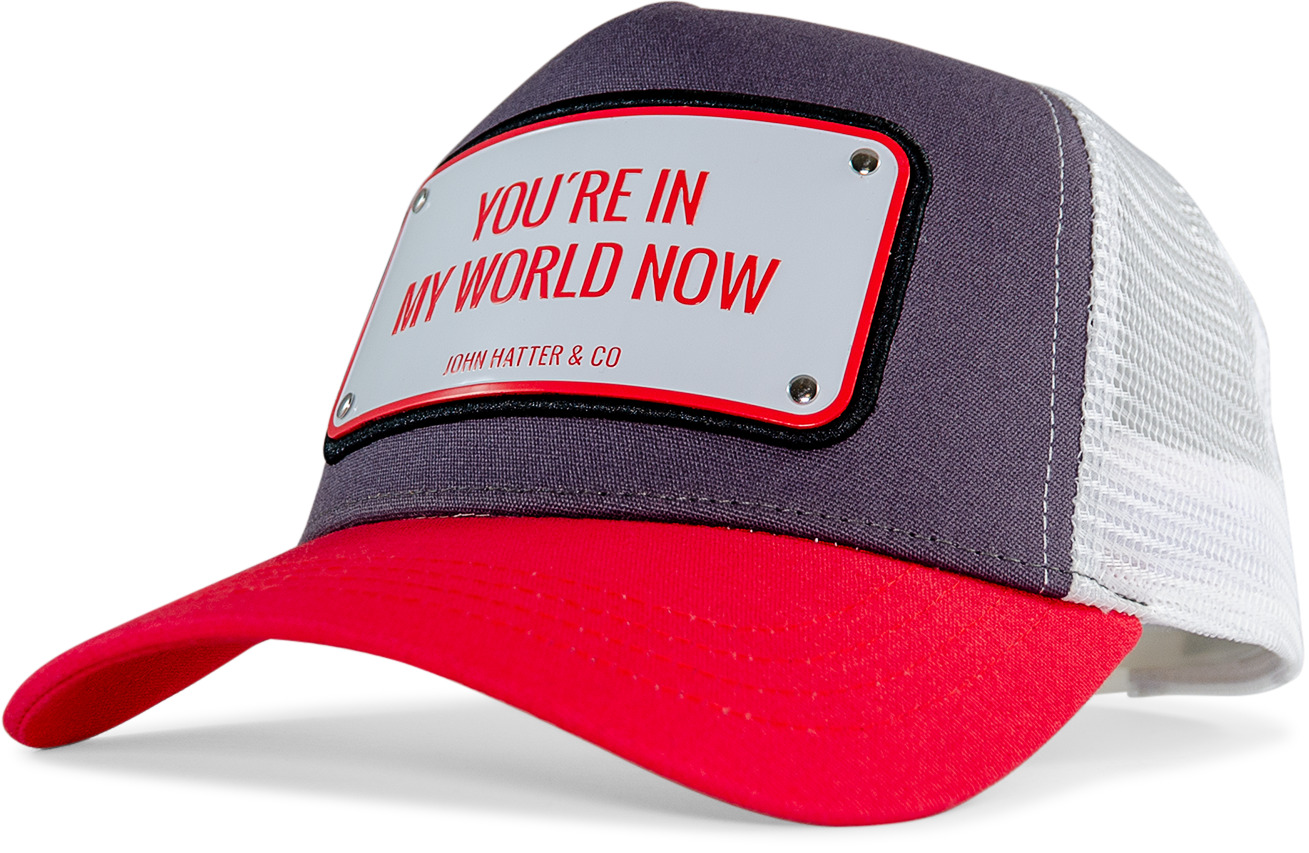 John Hatter & Co You Are In My World Now Red & Blue Adjustable Trucker Cap Hat