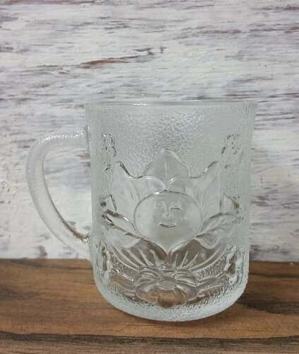 Cabbage Patch Kids Mug Cup 1984 Clear Pressed Textured Glass Child's Vintage